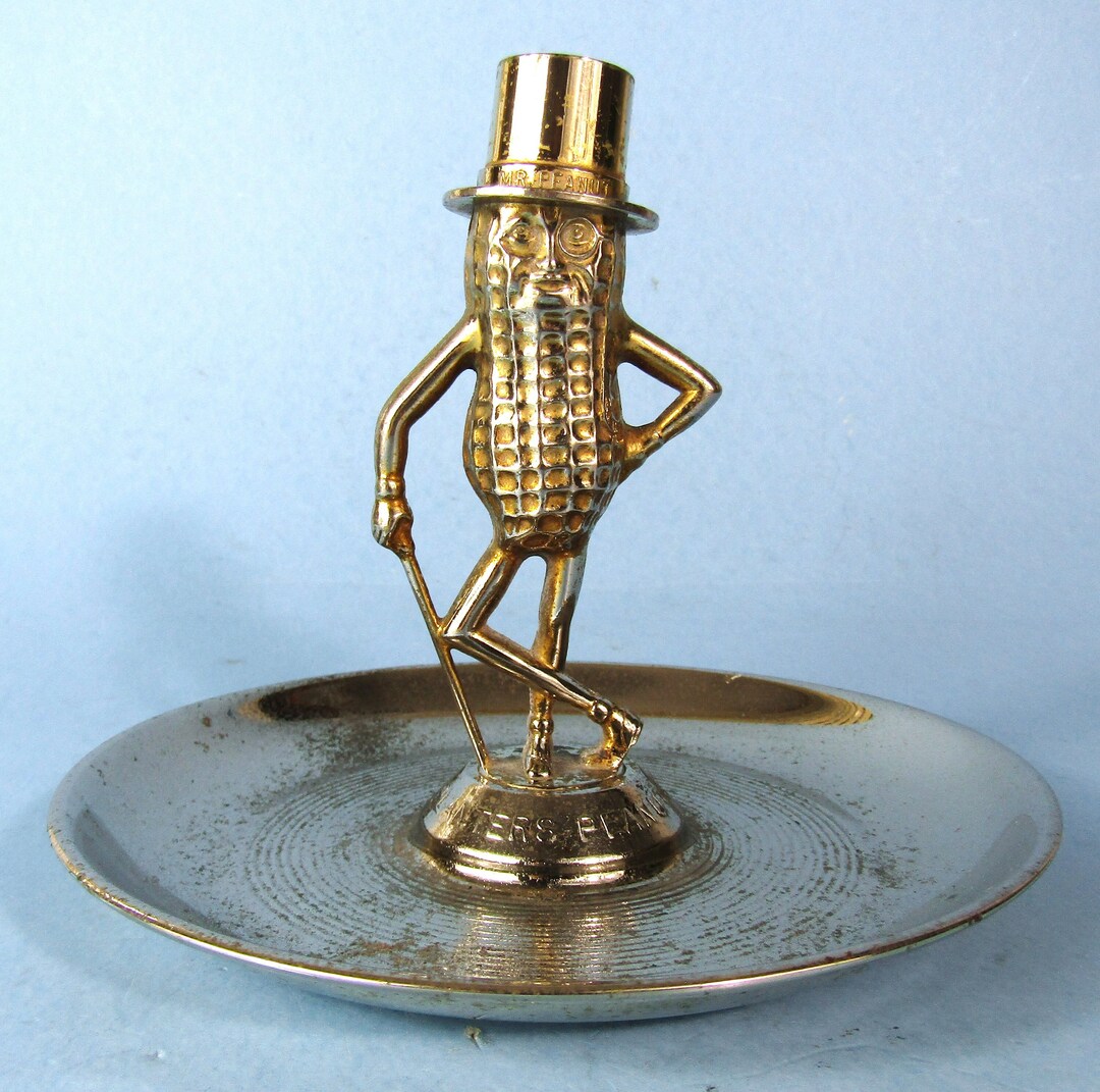 Planters Peanuts Mr. Peanut Chrome Metal Advertising Ashtray Nut Dish Vintage 1950's Diecasters