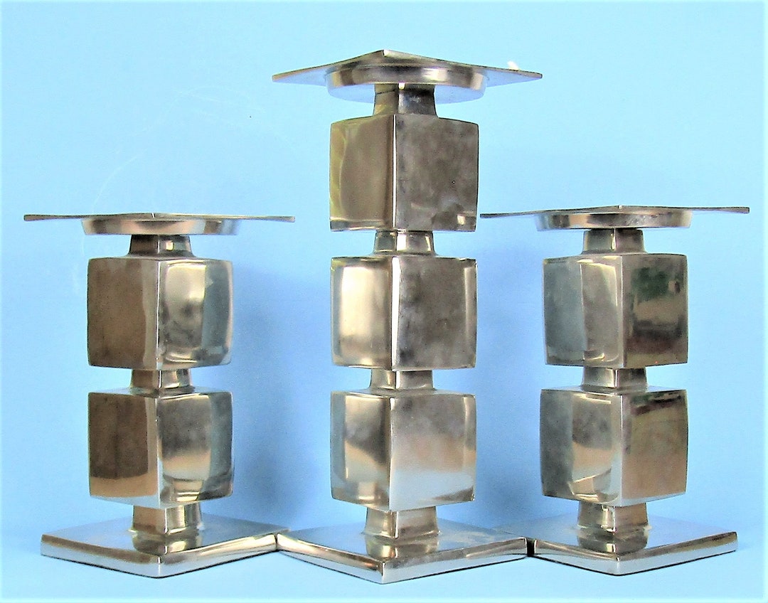 Z Gallerie Chrome Metal Candle Holders Modernist Geometric Etsy