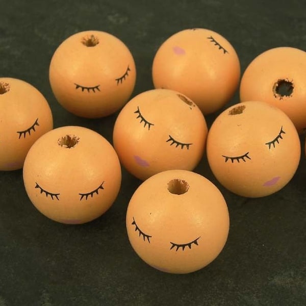 Sleeping Wooden Angel Doll Head Beads, 27 mm Faces 10 Pack. W10