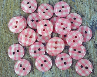 20 Blue Or Pink Gingham Fabric Hearts New Baby Card Making Craft Embellishments