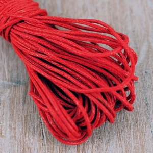 Waxed Cotton Jewellery Cord Thonging Necklace Cord x 10m Length x 1mm thickness, Great Colours to choose from Bright Red