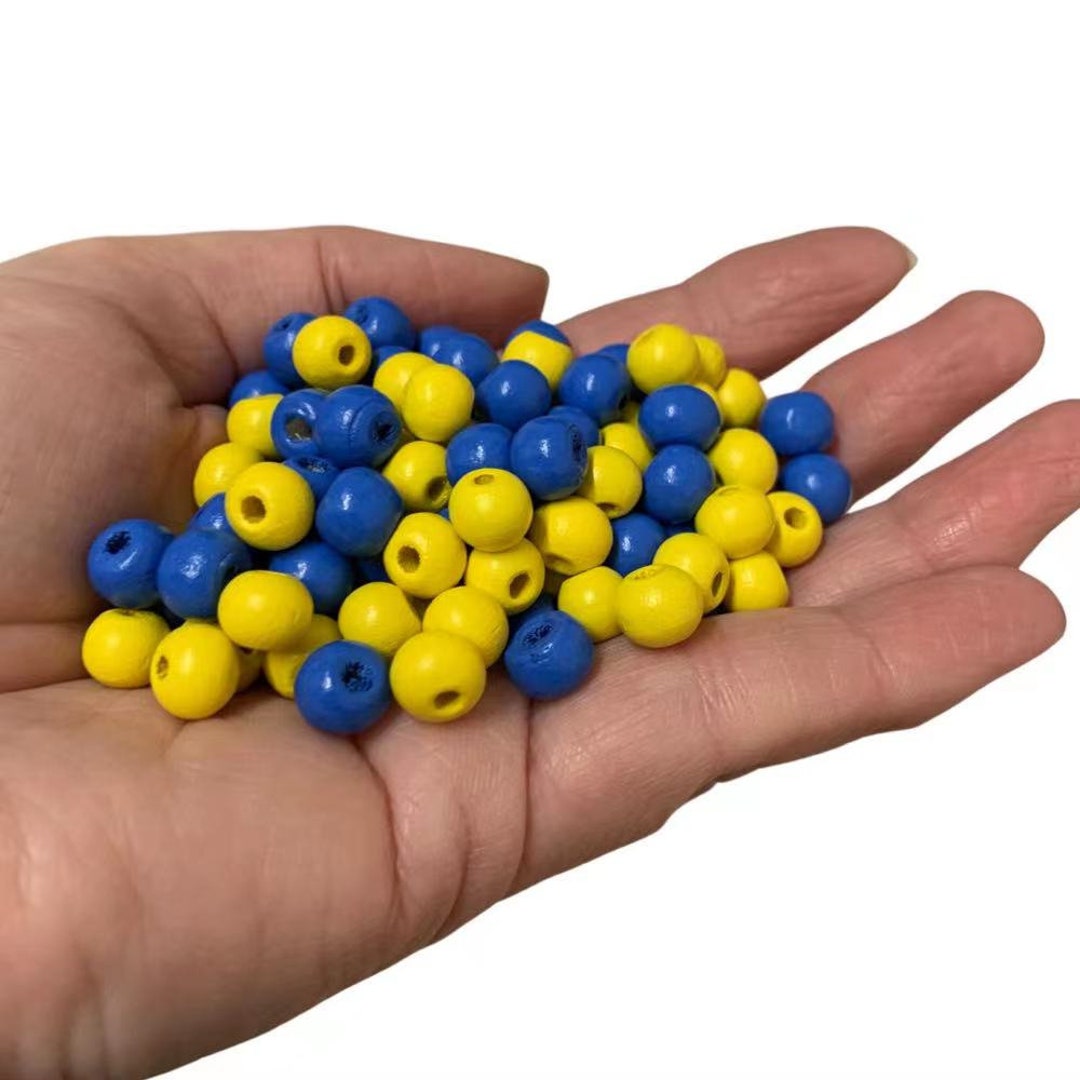 Ukraine Colours, Blue and Yellow, Beads, Wooden Round Craft ,200 Pack