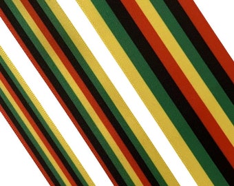 Rasta Reggae  Single Side Satin Ribbon, Ribbon  To make bows, decorate, crafting, gift wrap, Black, Yellow, Green, Red, 3 widths x 1 m