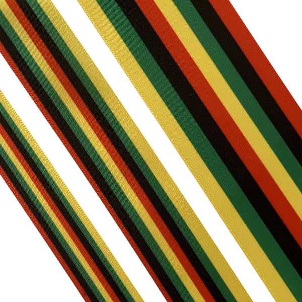 Rasta Reggae  Single Side Satin Ribbon, Ribbon  To make bows, decorate, crafting, gift wrap, Black, Yellow, Green, Red, 3 widths x 1 m