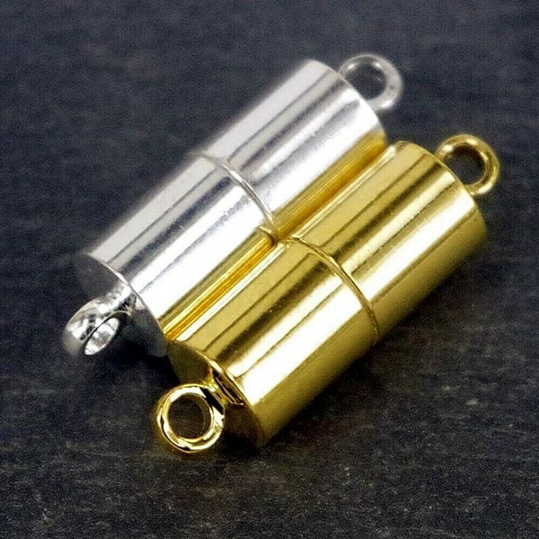 Findings, Magnetic Clasps, Silver or Gold Plated, Strong Tube shaped Plain and  shiny , 20 mm x 6 mm , K718