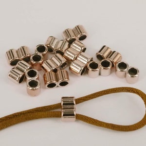 30 Rose Gold Double Hole Slider Beads: 4mm Leather Cord Spacers