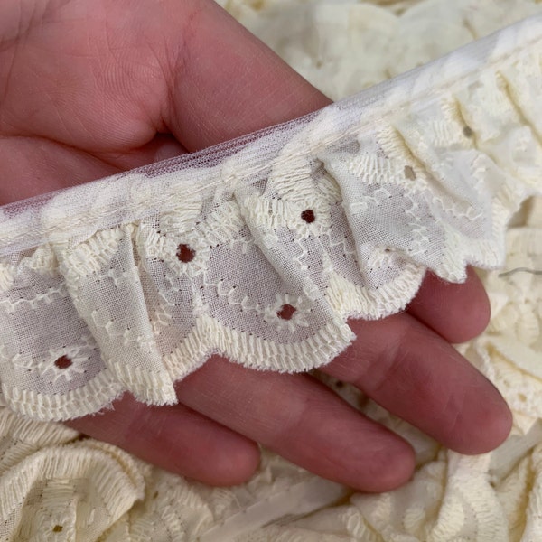 Galon en dentelle, broderie anglaise, fronces, dentelle avec fente pour insertion, vente en gros, paquet de 30 m, couture, enfants, crème BA18