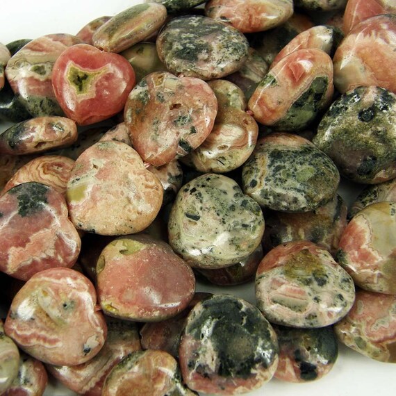 24 Semi Precious Sun Stone Pink Grey Hearts Jewellery Making Beads 19x19mm No.9