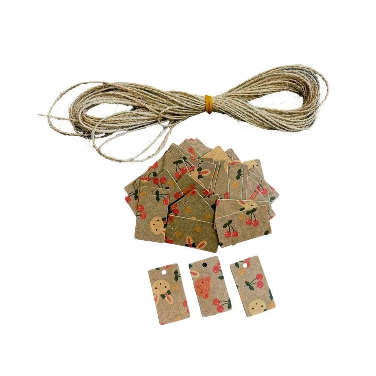Bunnies Design Stall Card Pricing Tags with Rustic String (50 ct)