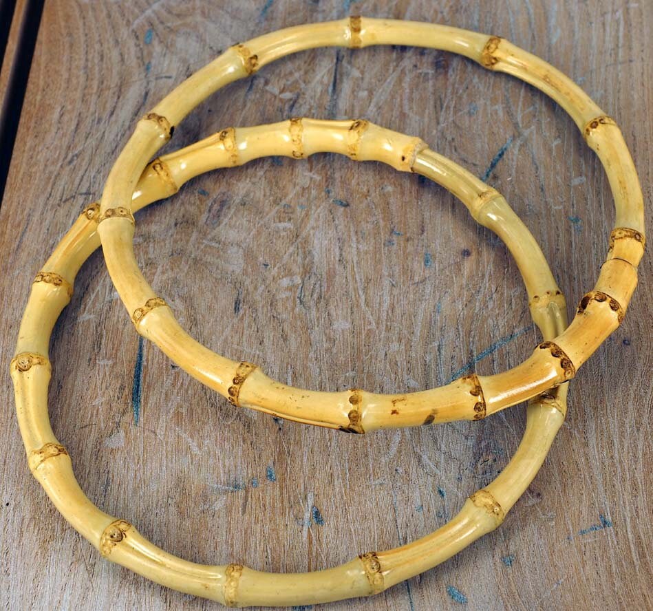 Real Bamboo, Large ,bag Handles, 1 Pair 6.5 Inch Circular