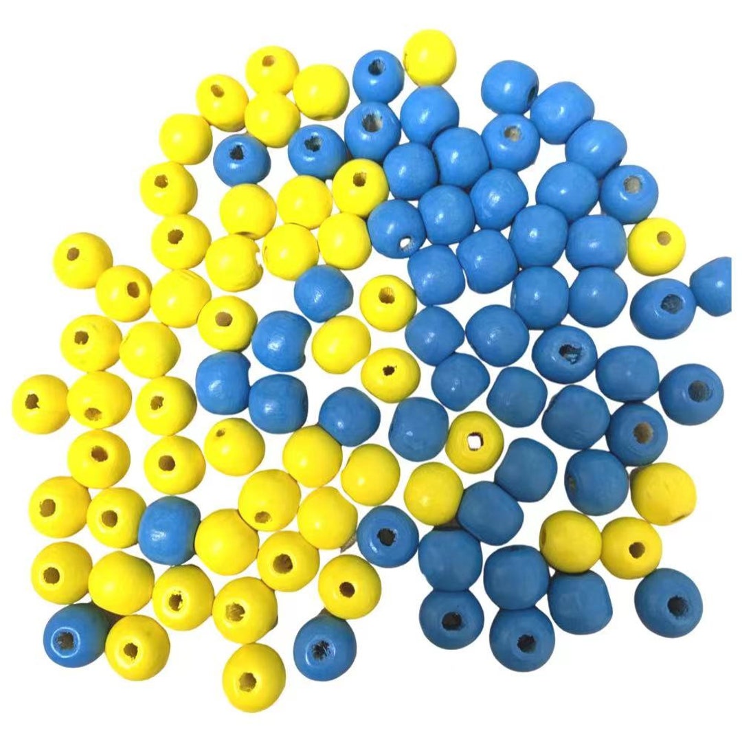 Ukraine Colours, Blue and Yellow, Beads, Wooden Round Craft ,100 Pack