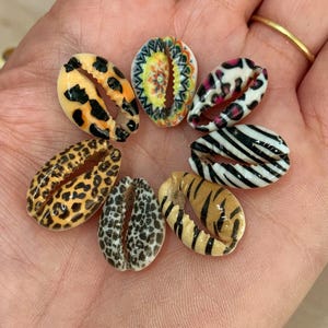 Printed cowrie shells: natural money shell beads for crafting animal patterns  ( 50 shells )
