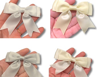 4 x Double Bows Satin Ribbon Ready Made Bows 3.5 inch 9cm Wide Pretty Colours,  Craft Sewing Bows Ivory Hair Bow