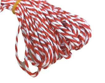 10m Christmas Bakers Twine Cotton String Gift Wrap Tags Presents Decorations, red and white