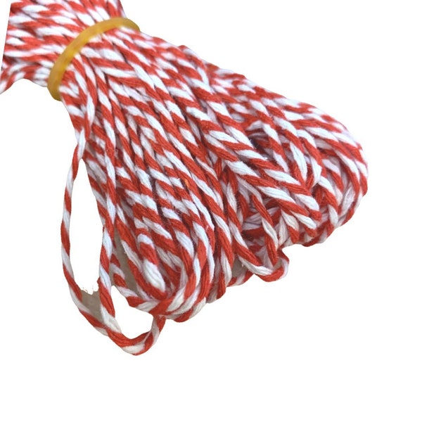 10m Christmas Bakers Twine Cotton String Gift Wrap Tags Presents Decorations, red and white