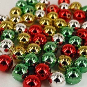 Christmas Craft Pearls: Red, Green, Gold, Silver Beads (12mm, 60pc)