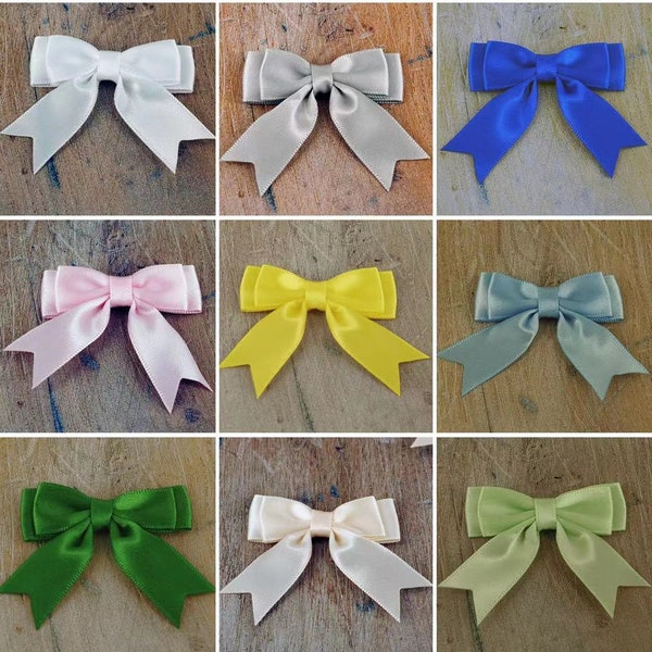 Pack of 10, Small Ready Made 2", Satin Ribbon Double Bows , ideal for hair slides, socks, headbands, sewing- 9 Colours on this listing