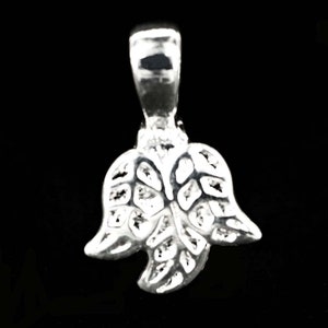 May include: Silver pendant charm in the shape of a leaf with a detailed design. The pendant has a loop at the top for attaching to a chain or cord.