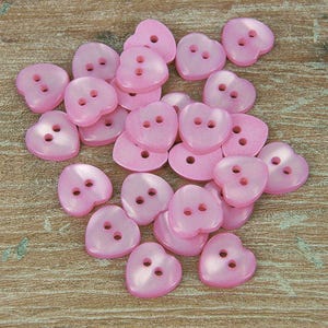 Pink heart buttons: pearly finish, 12mm (pack of 20) hearts