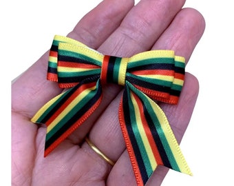 Rastafarian Inspired, 2 inch, made with 16mm wide ribbon , Rasta Double Bows Ribbon Bows with tails  or Ribbon