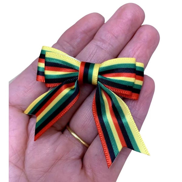 Rastafarian Inspired, 2 inch, made with 16mm wide ribbon , Rasta Double Bows Ribbon Bows with tails  or Ribbon