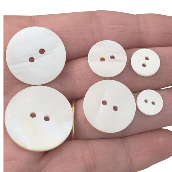 Mother of Pearl. Real Polished Shell Buttons, 2 hole Sewing Knitting Buttons, Milk Ivory, Many sizes to choose , packs of 10 buttons New