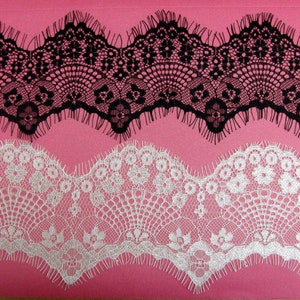 White or Black Scalloped Eyelash Lace Trim: 70mm Wide, 3 m Length