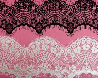 White or Black Scalloped Eyelash Lace Trim: 70mm Wide, 3 m Length
