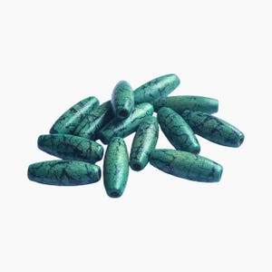 Green crackle wooden tube beads: rice shaped, 23 x 8 mm (50 pack)