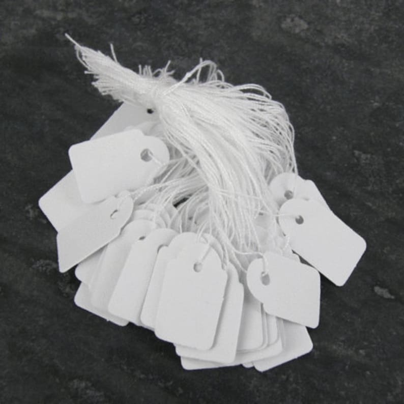 PLAIN WHITE STRUNG STRING GIFT JEWELLERY DISPLAY PRICE TAGS TAG TIE ON LABELS
