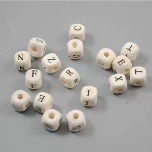 Cream wood letter beads: 10mm alphabet cube beads (20 pcs)