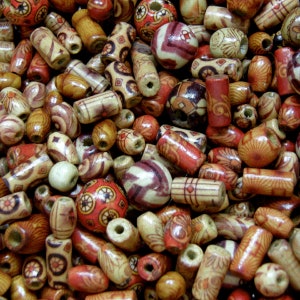 Assorted Wooden beads, mixed patterns, mixed shapes, including  Round, Tube, Rice, 100 , W300