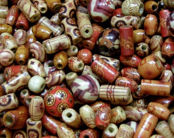 Assorted Wooden beads, mixed patterns, mixed shapes, including  Round, Tube, Rice, 100 , W300