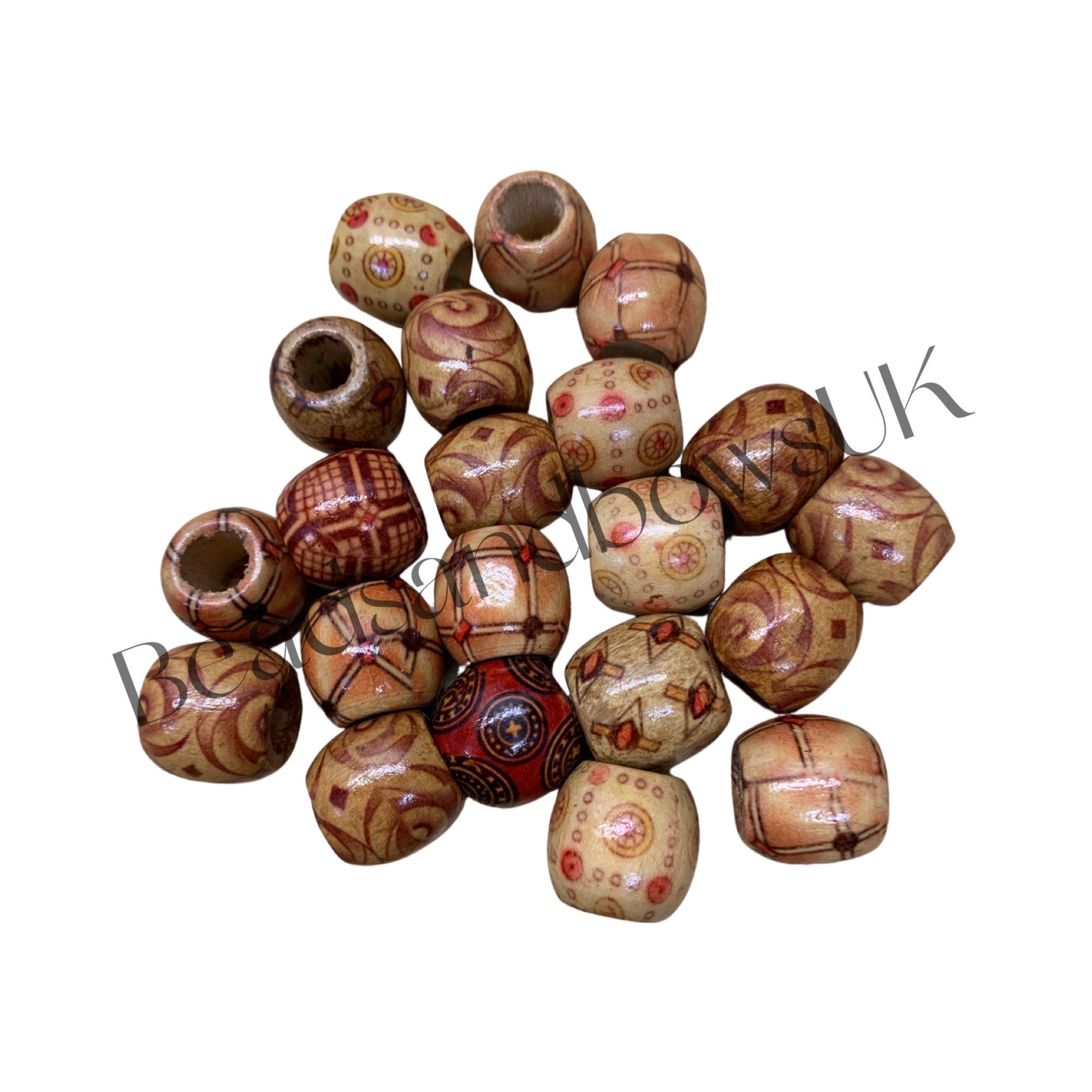 200 Macrame Beads in Mixed Patterns 17mm x 16mm with 7.4mm Large Hole  Wooden Beads