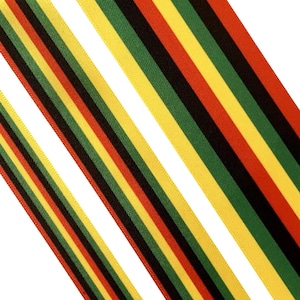 Rasta Reggae Satin Ribbon: Black, Yellow, Green, Red - 3 Widths