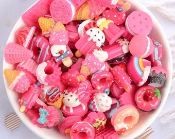 Mix Fake Food Sweets Cakes Hot Pink mix , Cookies , Muffins , Cabochon for crafts and cards , hair slides , Select amount FS12