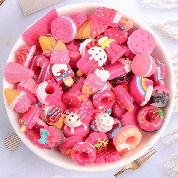 Mix Fake Food Sweets Cakes Hot Pink mix , Cookies , Muffins , Cabochon for crafts and cards , hair slides , Select amount FS12