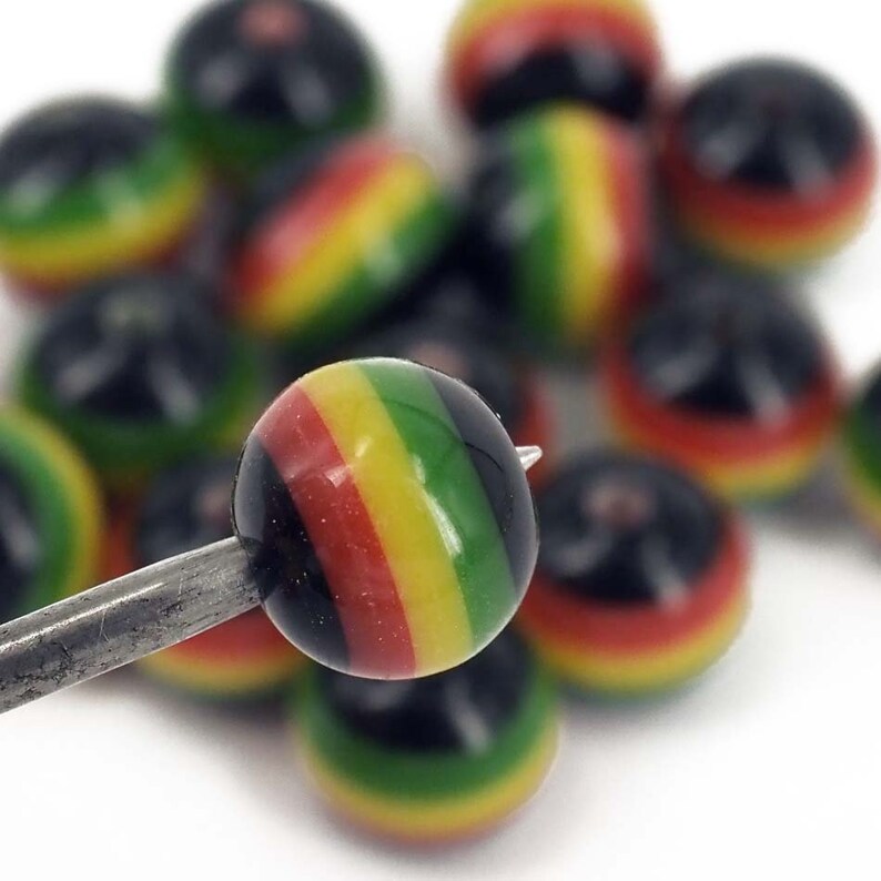 Rasta Beads, Pack of 50 Black Round . Ghana Jamaica Reggae Stripes. 4 ...