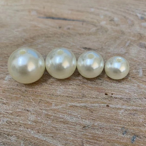 Wedding Sewing Quality Acrylic Faux Large Pearls, Pearl Beads With Holes,  Ivory Pearl Beads Five Big Sizes 10.12.14.16.18mm 