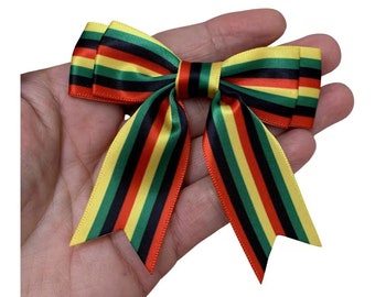 Rasta Reggae Bows, Medium Size 3 inch, made with 25mm wide ribbon , Double Bows ,Ribbon Bows with tails , Black, Yellow, Green, Red