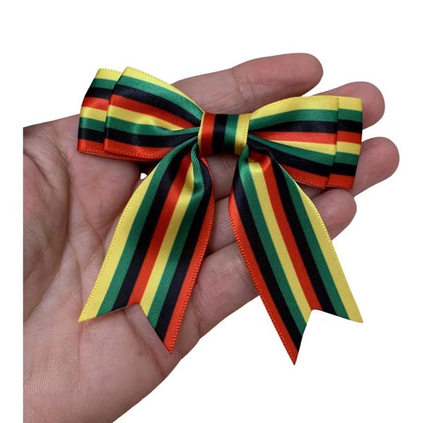 Rasta Reggae Bows, Medium Size 3 inch, made with 25mm wide ribbon , Double Bows ,Ribbon Bows with tails , Black, Yellow, Green, Red