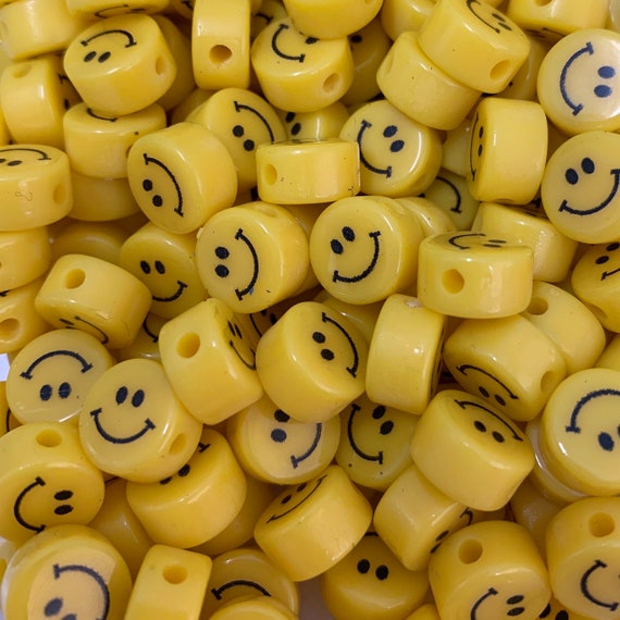 10mm Acrylic Smiley Face Beads, Yellow Smileys, Acrylic Jewelry