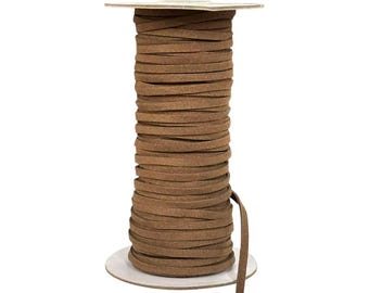 Cordón de gamuza sintética marrón: 4 mm de ancho, paquete de 5 m