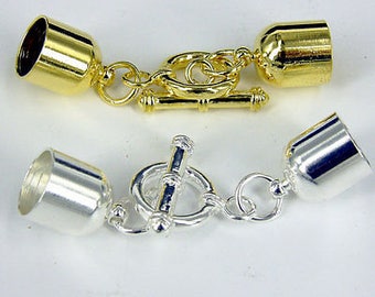 Kumihimo thread end tip caps & toggle clasp set  gold - silver nickel free K410