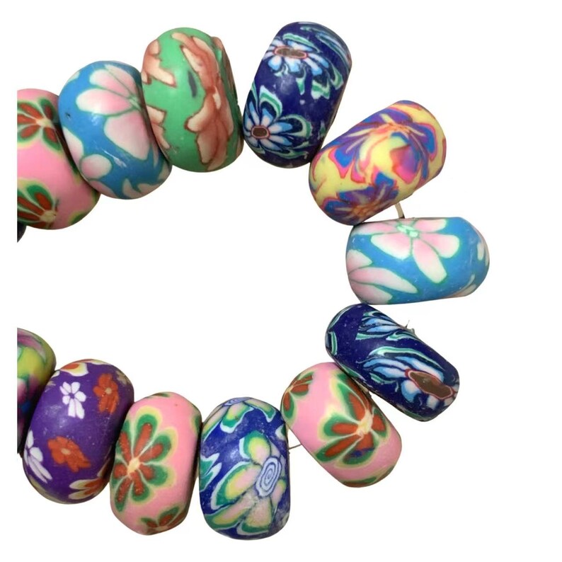 Flower Polymer Clay Fimo Beads , String of 55 supplied mixed floral flower pattern, Size 12 mm x 7 mm image 2