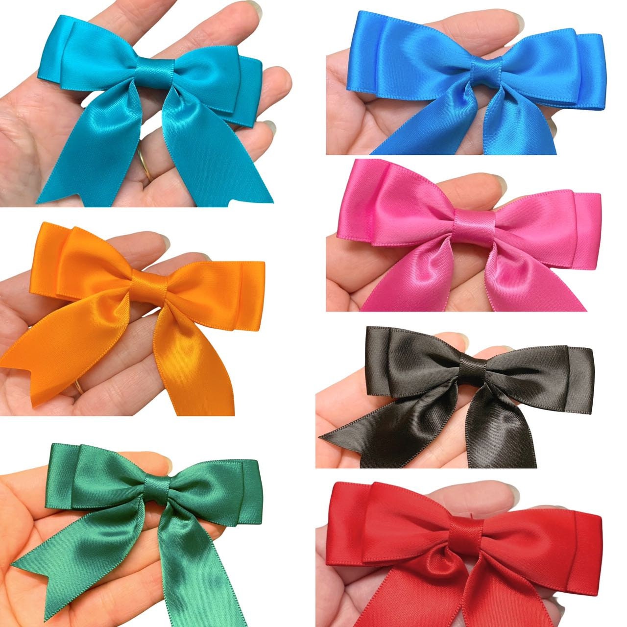 Pack of 5 , Ready Made 3, Satin Ribbon Double Bows , Ideal for Hair Slides,  Socks, Headbands, Sewing Christmas Wrapping 