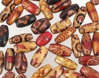 100 beads 15mm x 7mm oval melon artwood wooden painted wood beads - ethnic W266