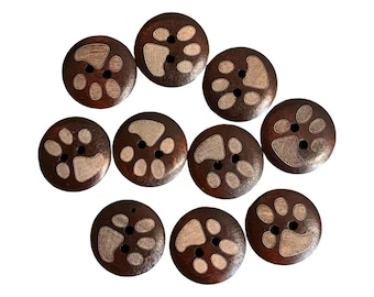 Brown paw print buttons: acrylic sewing, knitting - pack of 10