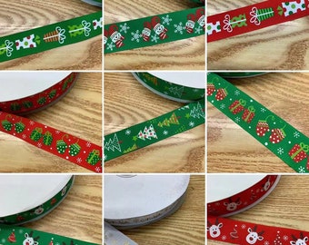 2m of Christmas Grosgrain Ribbon, 25 mm, 9 designs , Wrapping Gifts, Cards, Crafting for Christmas, Lovely designs to choose