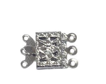 Vintage 25mm Filigree Silver Tone Necklace Clasp – 3 Strand, Gypsy Bead Style, Chromed